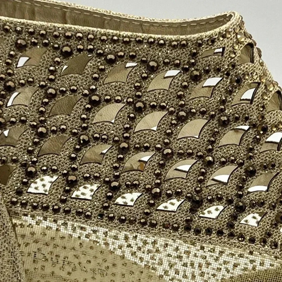 Pierre Dumas Womens 9M Gold Peep Toe Anklet Booties Rhinestones Zipper Closure - Picture 6 of 16